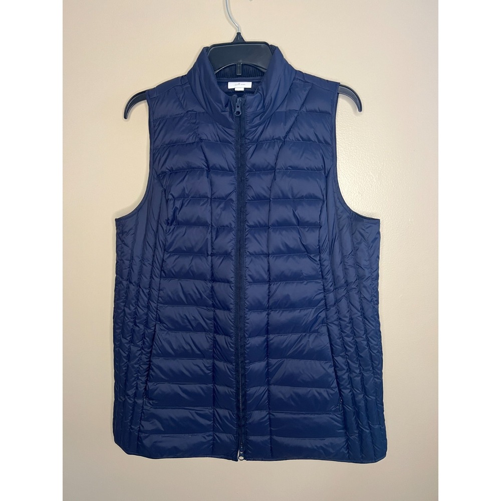J.Jill‎ Down Navy Quilted Puffer Vest Petite M Full Zip Corduroy Collar Jacket